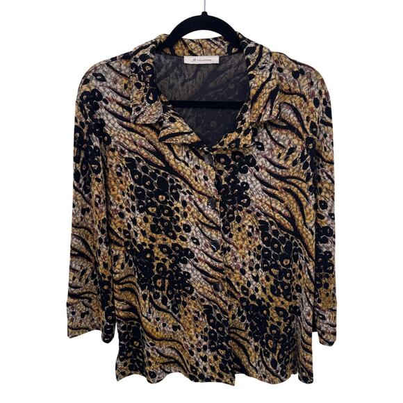 Vintage JM Collection Button Front Shirt XL Black Brown Animal‎ Print Mob Wife - Picture 1 of 10